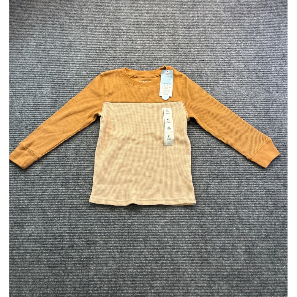 Cat & Jack Boys 4T Waffle Knit Thermal Long Sleeve Colorblock Shirt Play Mustard